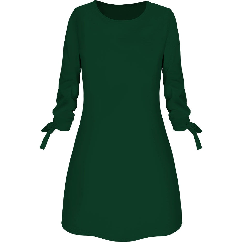 Solid Color Casual Dress with O-Neck and Tie Detail - styling view | The BB's Box