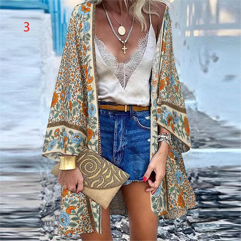 Boho Printed Batwing Sleeve Kimono print 3