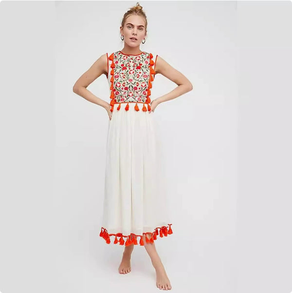 Bohemian Embroidered Floral Fringe Sleeveless Vest Dress — The BB's Box New In