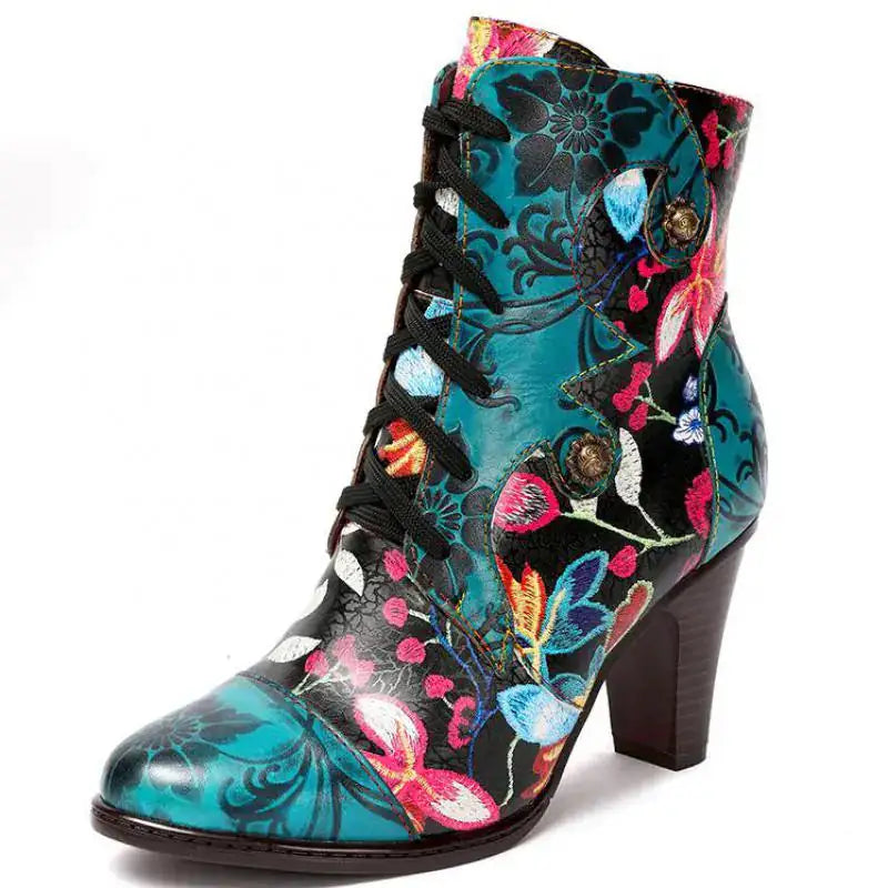 Armak2 - Vibrant Floral Pattern Leather Booties For Women - close-up | The BB's Box