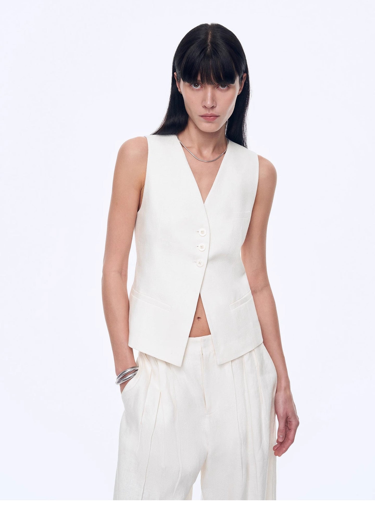 Old Money Space Linen Draped Vest and Straight Trousers Suit - back view | The BB's Box