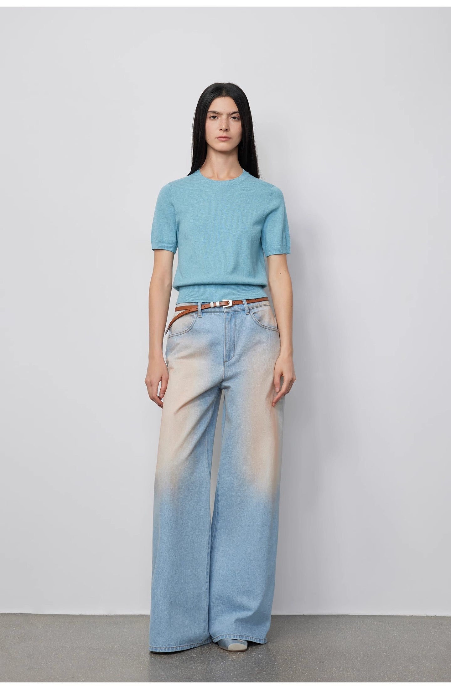 Wantful Fantasy Washed Spray Colored Wide Leg Jeans Womens Low Waist - front view | The BB's Box