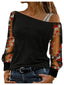 SOLY HUX Womens Floral Embroidery Mesh T Shirt Cold Shoulder Long Sleeve Asymmetrical Neck Tee Tops Black and Red Floral Large