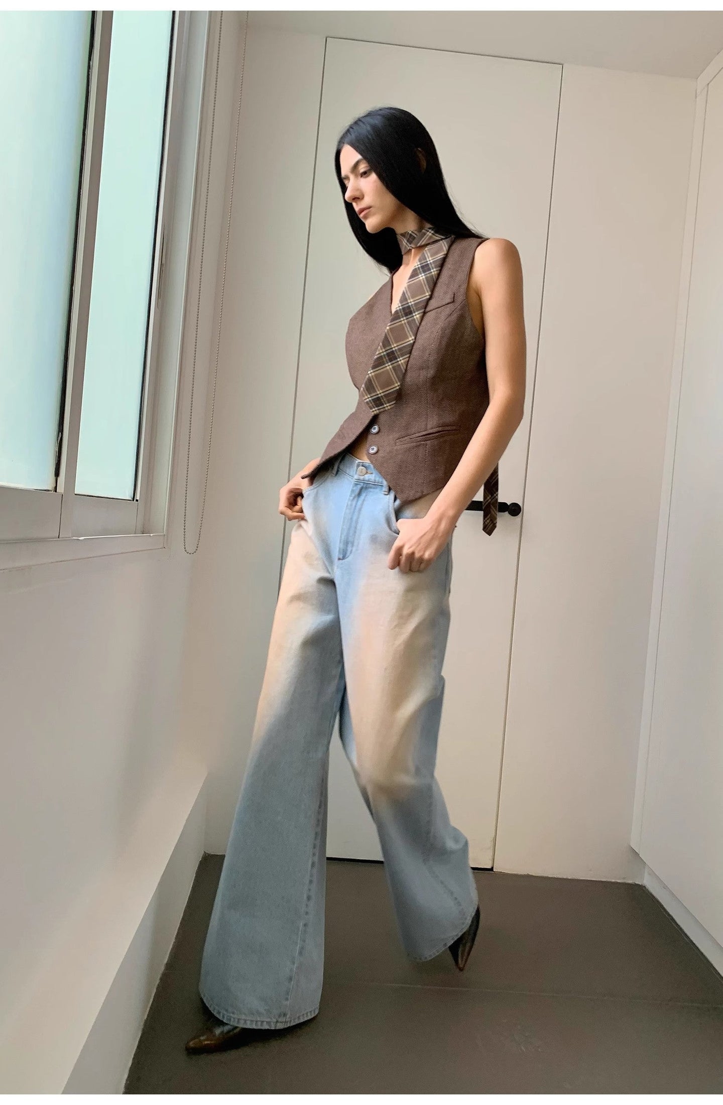 Wantful Fantasy Washed Spray Colored Wide Leg Jeans Womens Low Waist - alternate view | The BB's Box