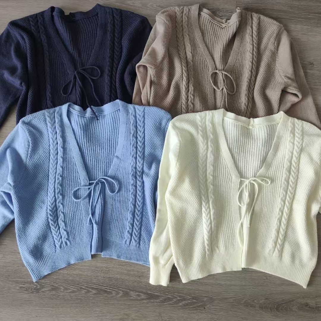 Lace-up V-neck cable knit cardigan - view 6