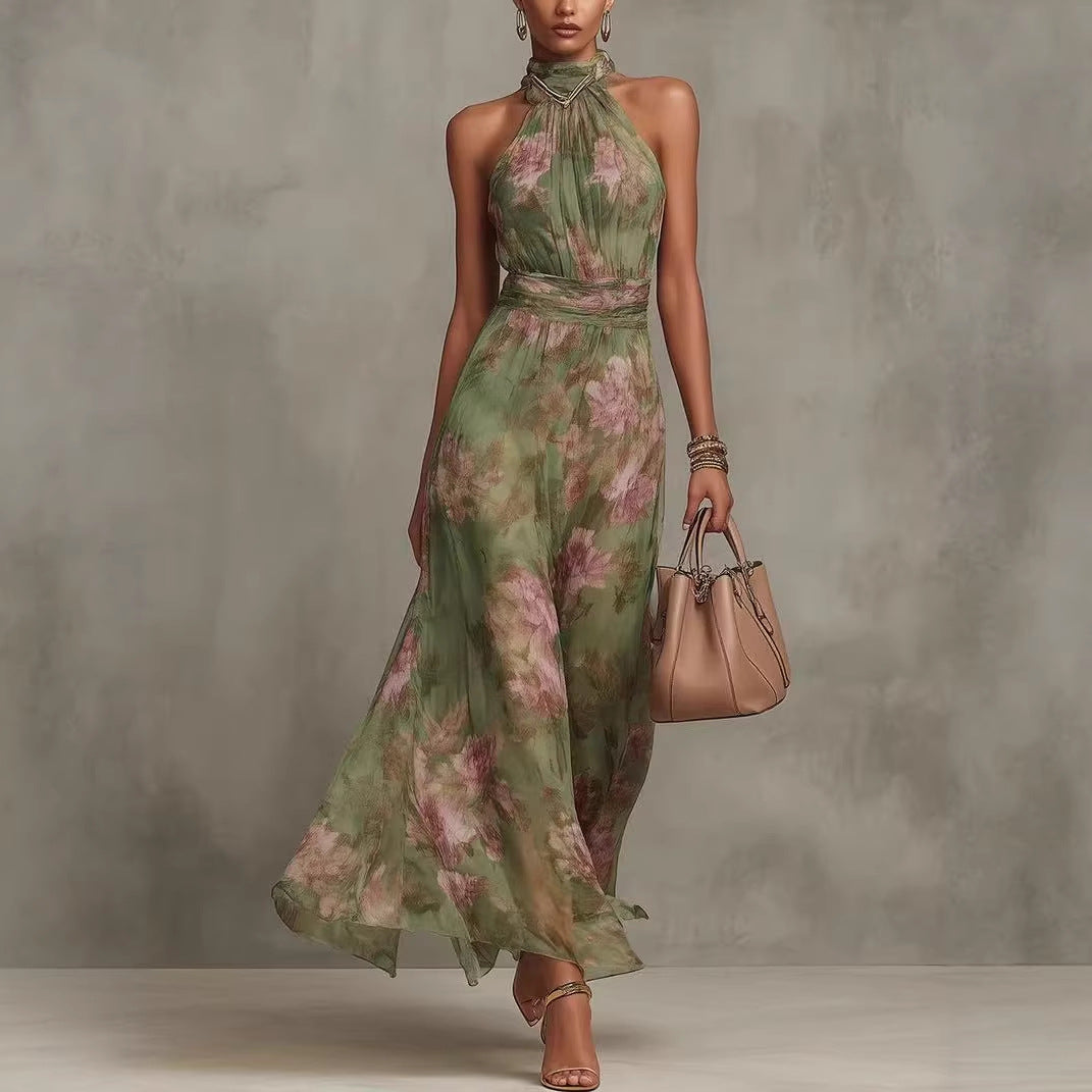 Halter Neck Tie-Waist Maxi Dress