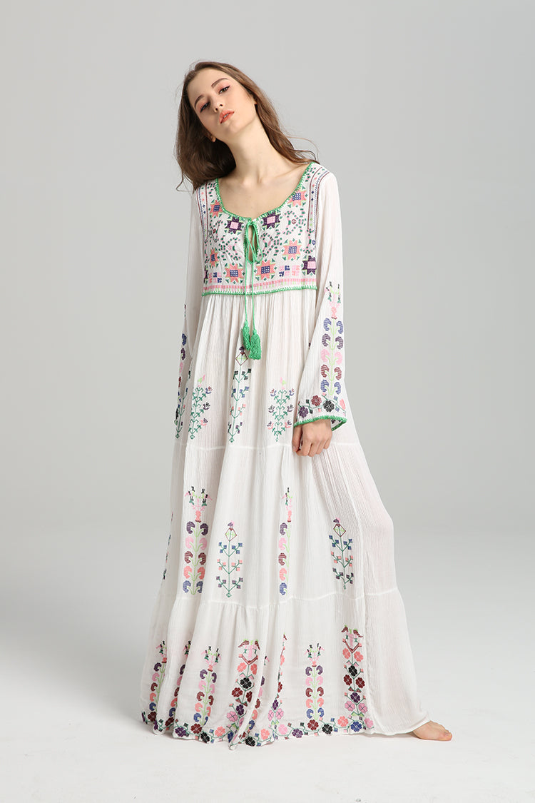 Embroidered Boho Lace-Up Maxi Dress - view 4 | The BB's Box