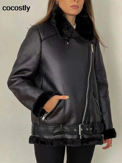 Diana Faux Leather Fur Womans Coat - close-up | The BB's Box