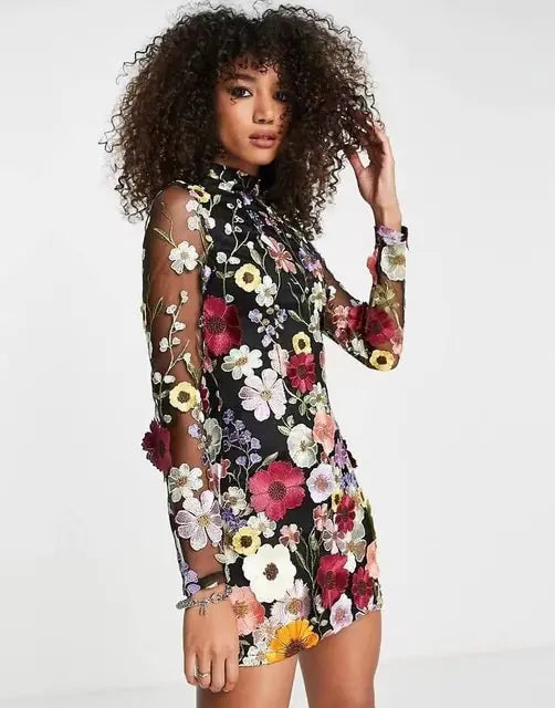 Floral Embroidery - Womens Party Dress - close-up | The BB's Box