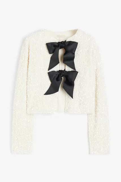 Chic Short Sequin Jacket With Bow - detail view | The BB's Box