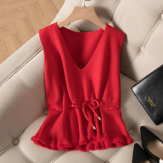 Elegant Womens Sleeveless Simple Knitted Vest - side view | The BB's Box