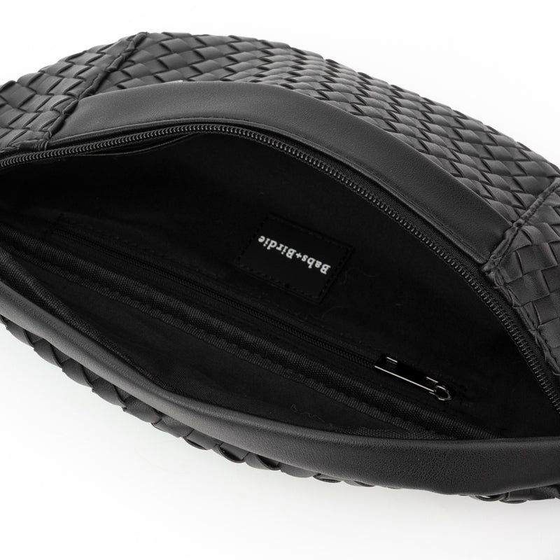 The Riley | Woven Leather Sling Bag - styling view | The BB's Box