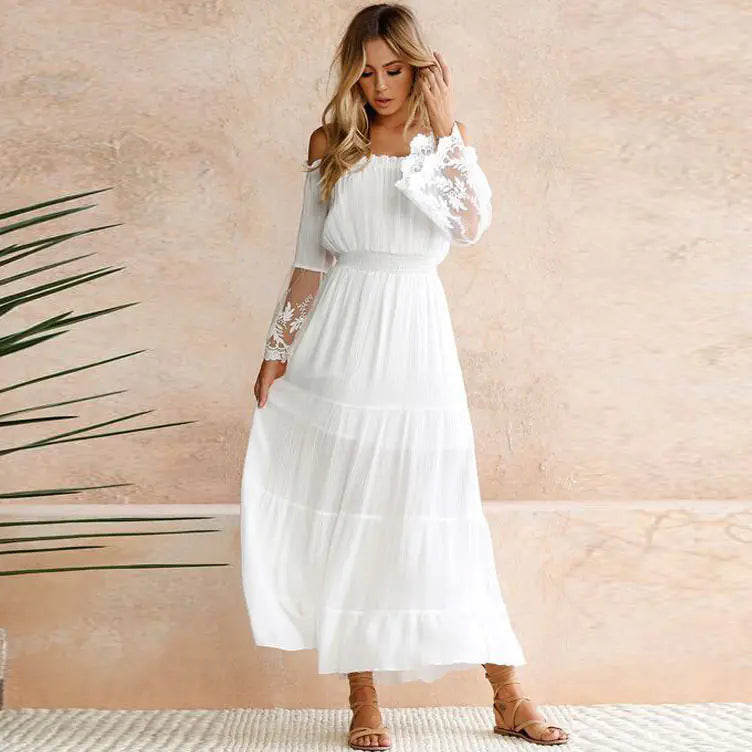 Sexy Lace Panel Off-Shoulder Maxi Dress - close-up | The BB's Box