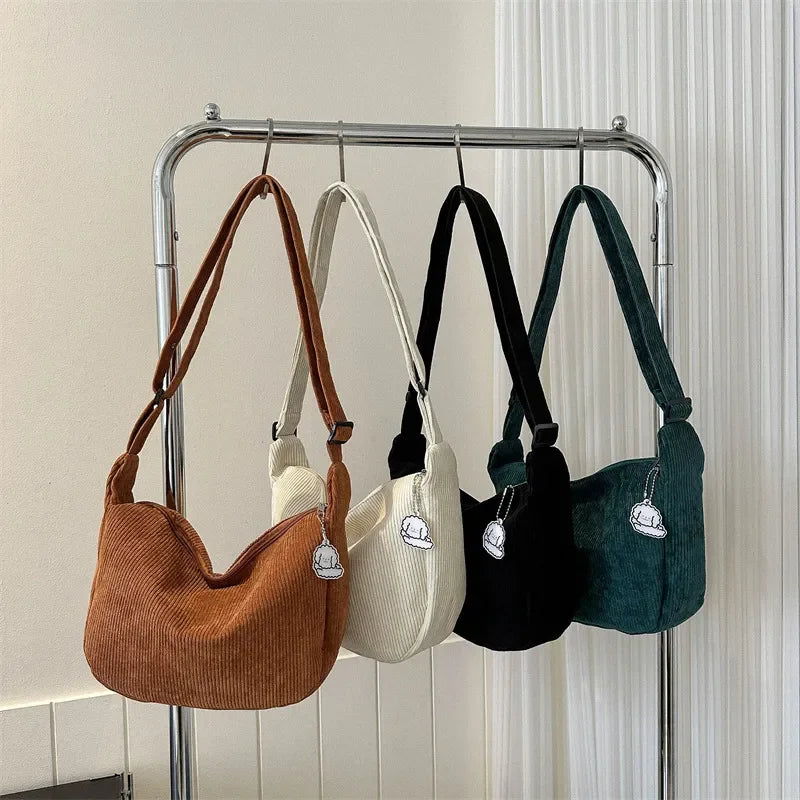 Bolsas transversais de veludo cotelê para mulheres
