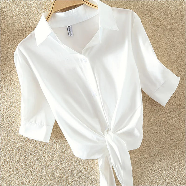 100% Cotton Womens Blouse Shirt White - front view | The BB's Box