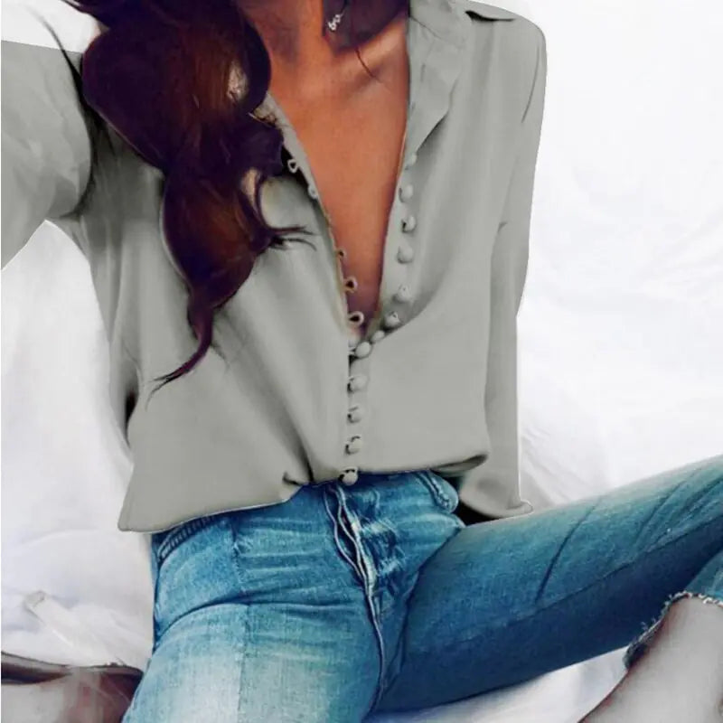 Blusa de manga comprida - Camisa feminina casual e elegante