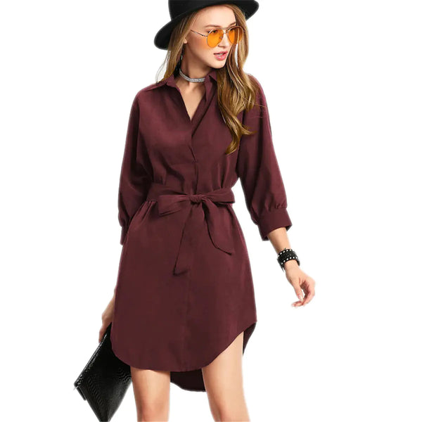 Elegant Autumn Winter Dress with Belt and Tail Design - front view | The BB's Box