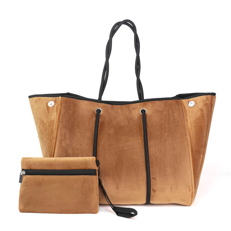 The Aniella Large Neoprene Tote - Chestnut Brown Velvet - The BB's Box