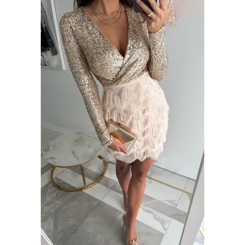 Autumn And Winter New Party Sequins Multicolor Dress - close-up | The BB's Box
