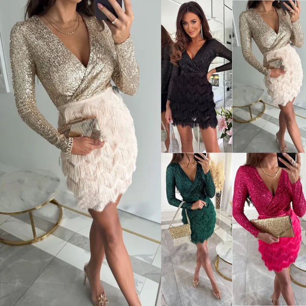 Autumn And Winter New Party Sequins Multicolor Dress - front view | The BB's Box