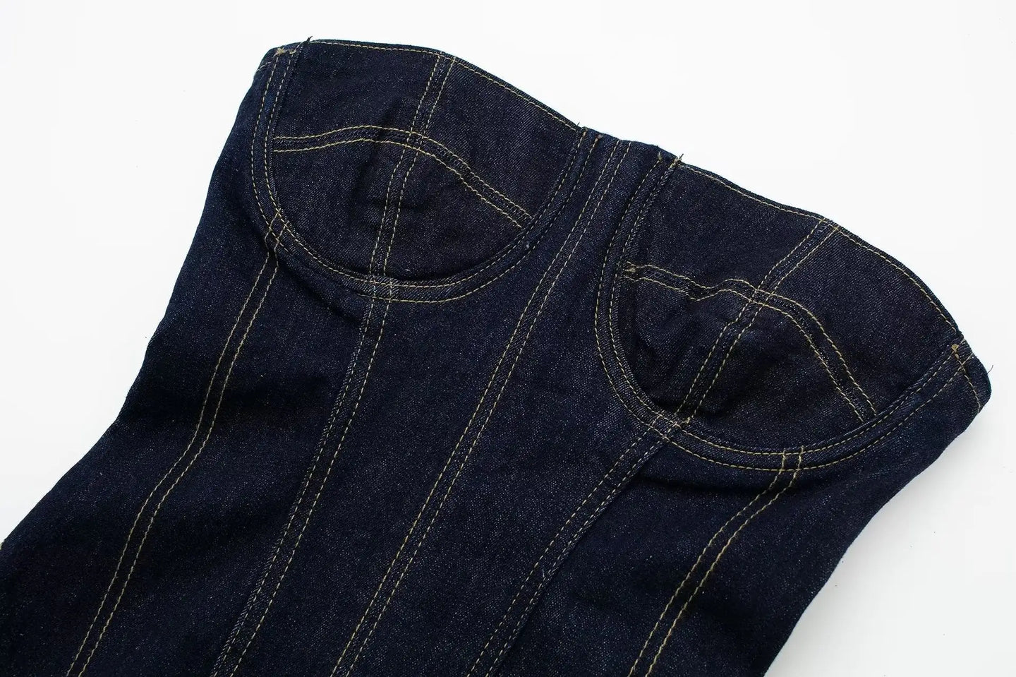 Denim Stitching Strapless Dress - back view | The BB's Box