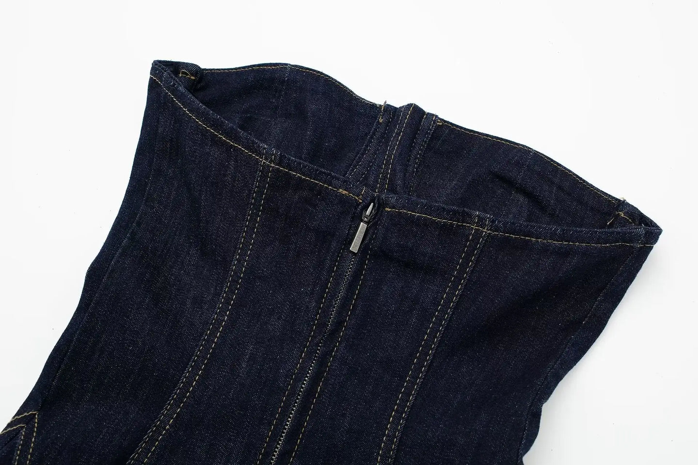 Denim Stitching Strapless Dress - back view | The BB's Box