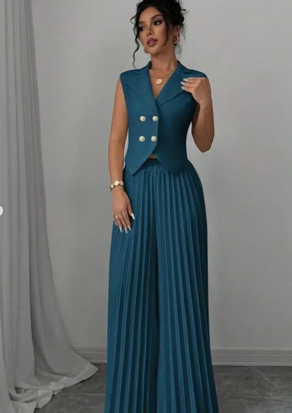 Women Fashion Solid Office Suit Casual Slim Button Two Piece Set Elegant Turn Do - alternate view | The BB's Box