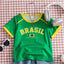 Kids Brazil Football Jersey T-Shirt |   Yellow and Green Brazil Flag Print Short - styling view | The BB's Box
