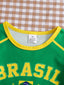 Kids Brazil Football Jersey T-Shirt |   Yellow and Green Brazil Flag Print Short - side view | The BB's Box