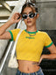 2026 New Vintage Brazil Print Women O-Neck Tshirt Summer Patchwork Short Sleeve  - side view | The BB's Box