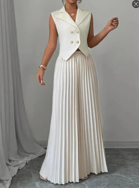 Women Fashion Solid Office Suit Casual Slim Button Two Piece Set Elegant Turn Do - side view | The BB's Box