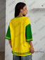 Summer New Vintage Brazil Print Women V-Neck T Shirt Patchwork Short Sleeve Sports Tees Football Jersey Y2K Loose Oversized Tops