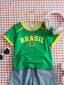 Kids Brazil Football Jersey T-Shirt |   Yellow and Green Brazil Flag Print Short - front view | The BB's Box
