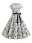 Music Note Print Dress 50s 60s Robe Retro Swing Casual Vintage - front view | The BB's Box