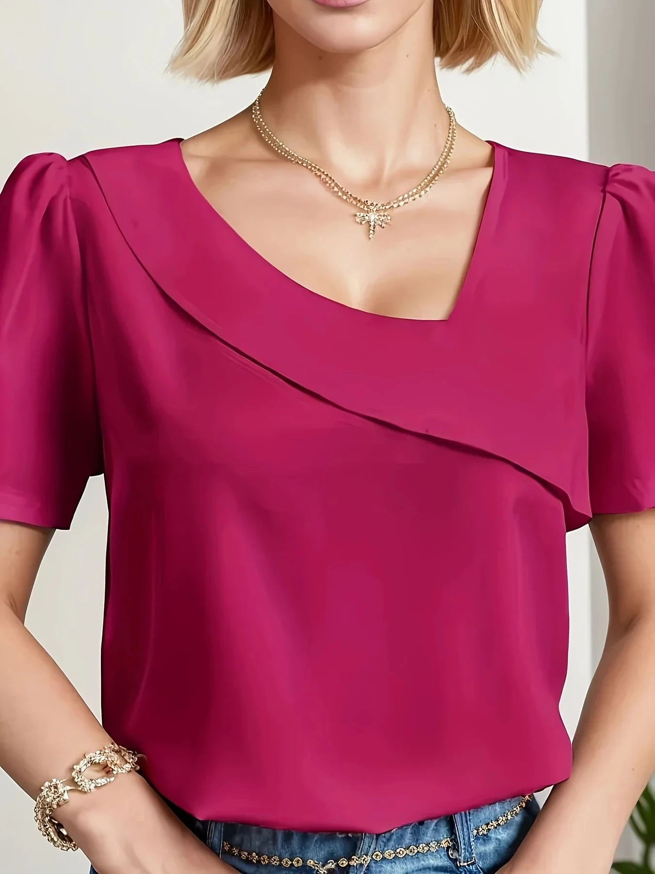 Elegant Woman Shirt  Casual Fashion Blouse Short Sleeve Loose Printed  Shirt Wom - side view | The BB's Box