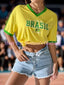 Brazil Flag Print Casual T-Shirts Gothic T Shirt  Short Sleeve BRAZIL print T shirt Female Creativity Street  V-Neck T-Shirt