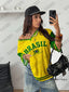 Summer New Vintage Brazil Print Women V-Neck T Shirt Patchwork Short Sleeve Spor - close-up | The BB's Box
