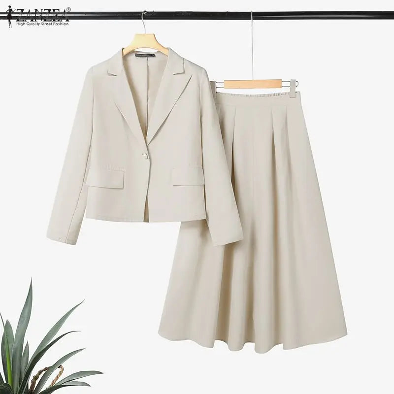ZANZEA Office Women 2 Piece Sets Spring Outfits 2026 Elegant Long Sleeve Blazer  - detail view | The BB's Box