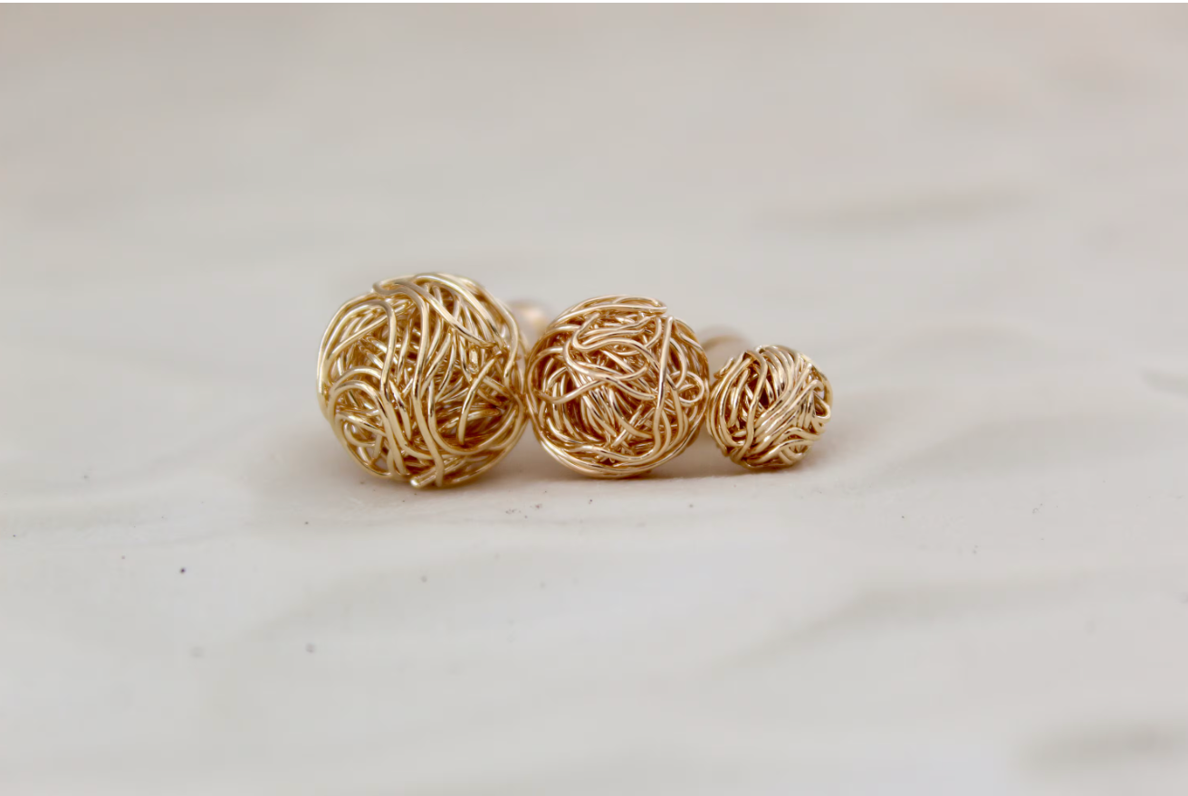 Wired Ball Gold Knot Stud Dainty Earrings - side view | The BB's Box