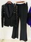 Designer Fashion Suit Set Women's Slim Fitting Strass Beaded Blazer Pants Set