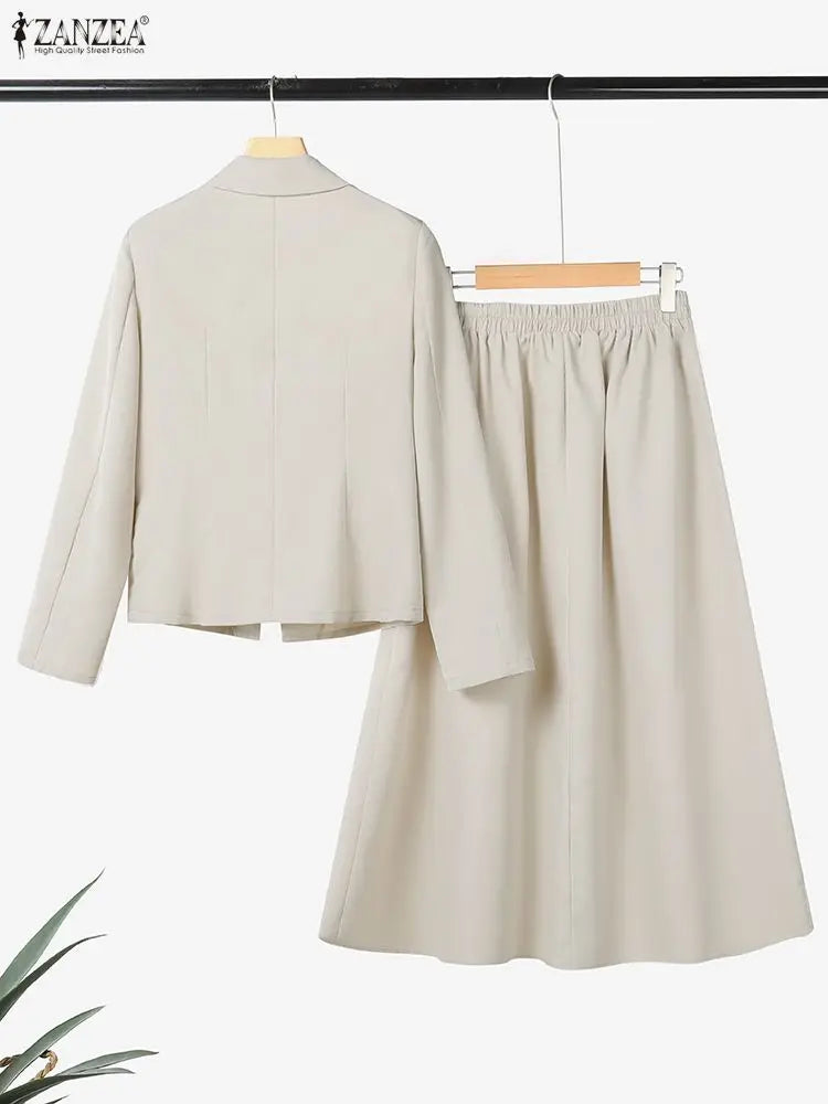 ZANZEA Office Women 2 Piece Sets Spring Outfits 2026 Elegant Long Sleeve Blazer  - back view | The BB's Box