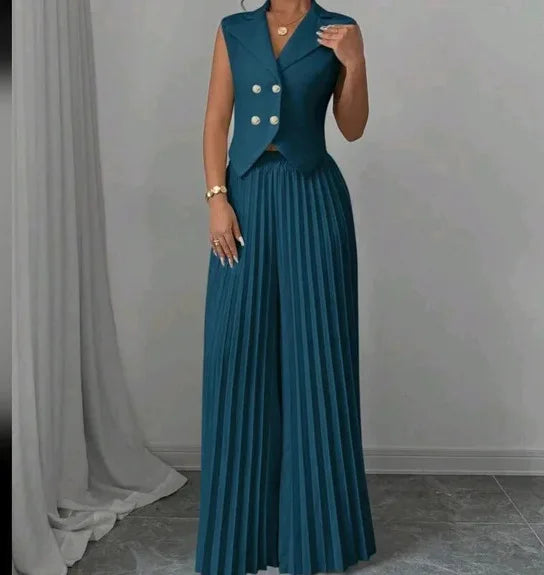 Women Fashion Solid Office Suit Casual Slim Button Two Piece Set Elegant Turn Do - alternate view | The BB's Box
