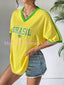 Brazil Flag Print Casual T-Shirts Gothic T Shirt  Short Sleeve BRAZIL print T shirt Female Creativity Street  V-Neck T-Shirt