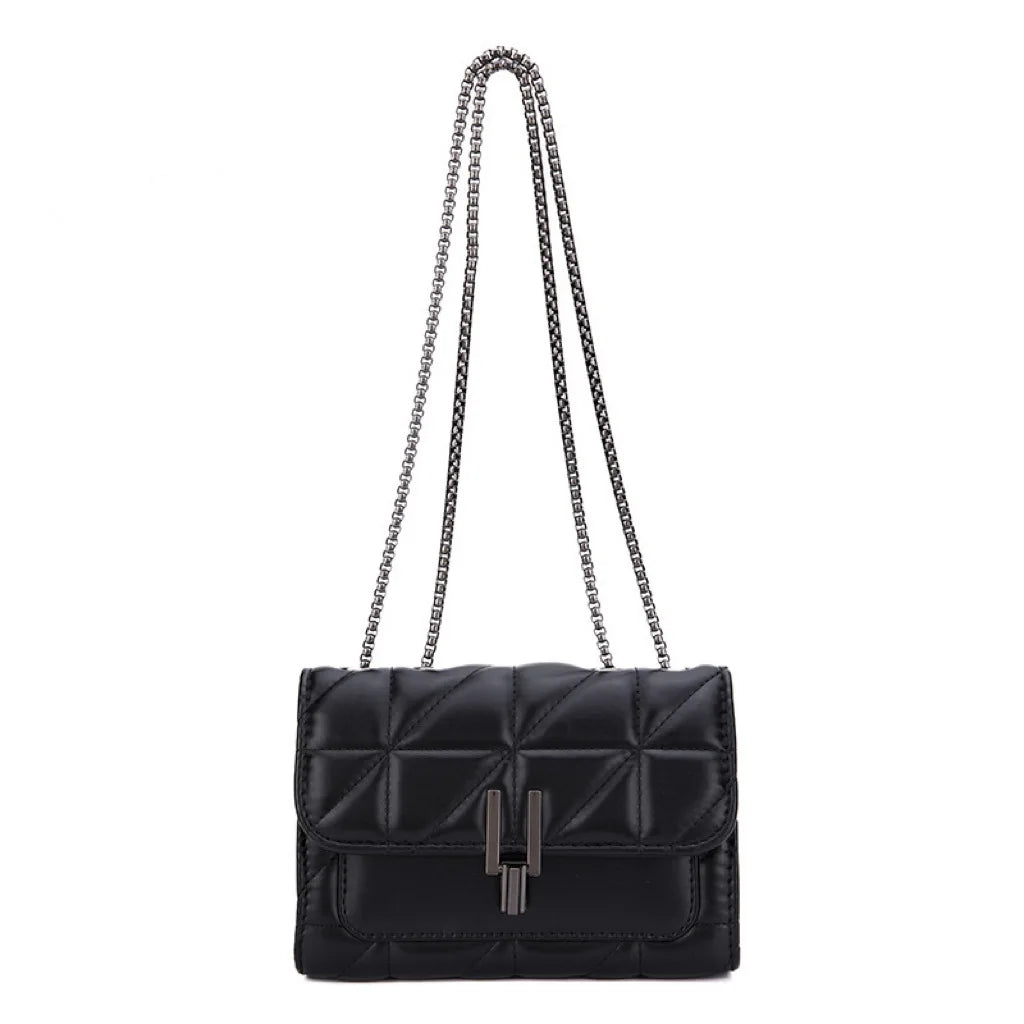 Elegant Black Mini Tartan Crossbody Bag  Adjustable Shoulder Strap, Turn Lock Cl - front view | The BB's Box