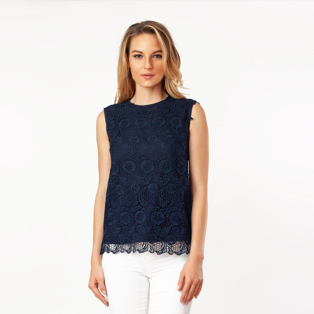 Sleeveless Mix-Media Blouse - front view | The BB's Box