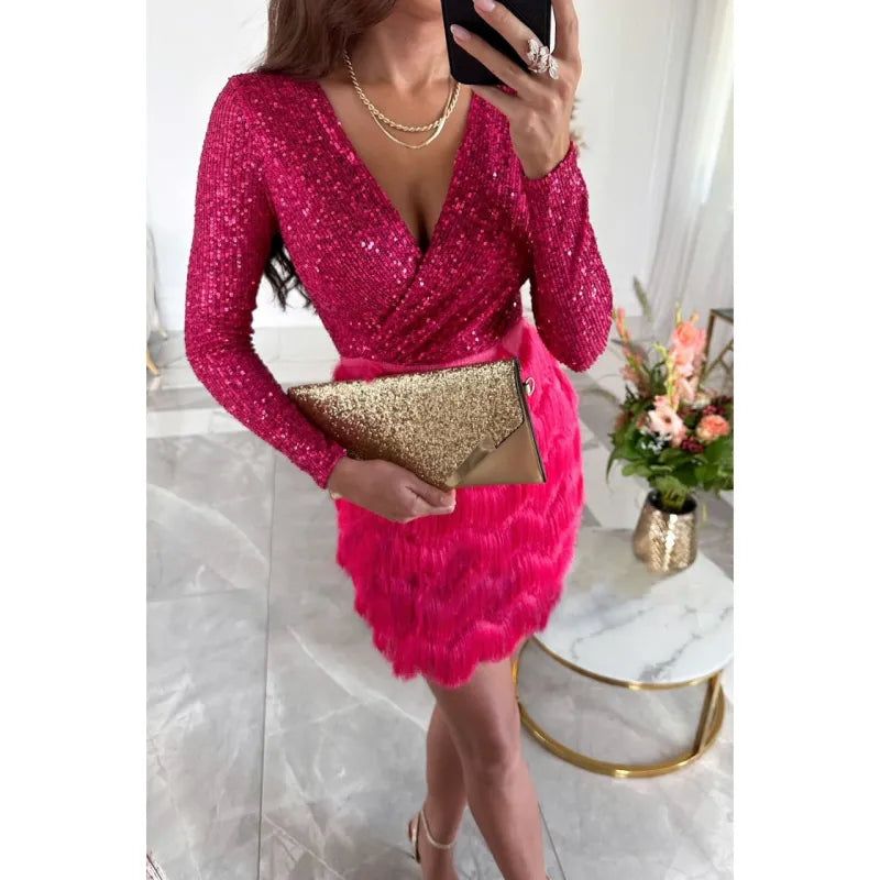 Autumn And Winter New Party Sequins Multicolor Dress - styling view | The BB's Box