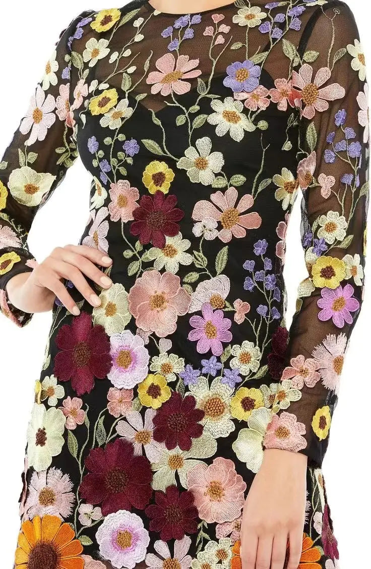 Floral Embroidery - Womens Party Dress - close-up | The BB's Box
