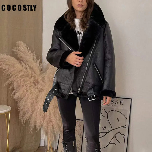 Diana Faux Leather Fur Womans Coat - front view | The BB's Box