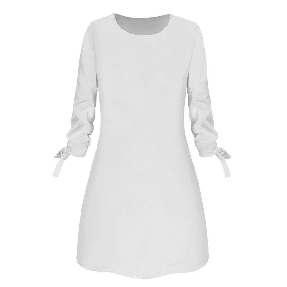 Solid Color Casual Dress with O-Neck and Tie Detail - back view | The BB's Box