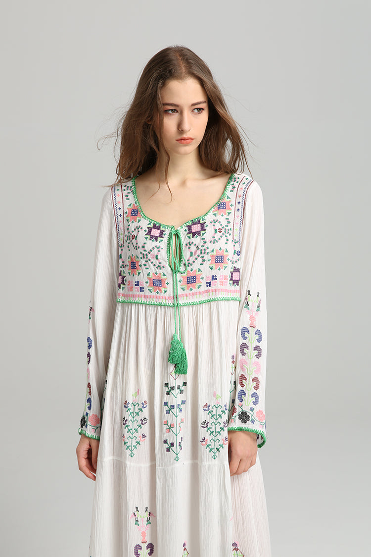 Embroidered Boho Lace-Up Maxi Dress - view 5 | The BB's Box